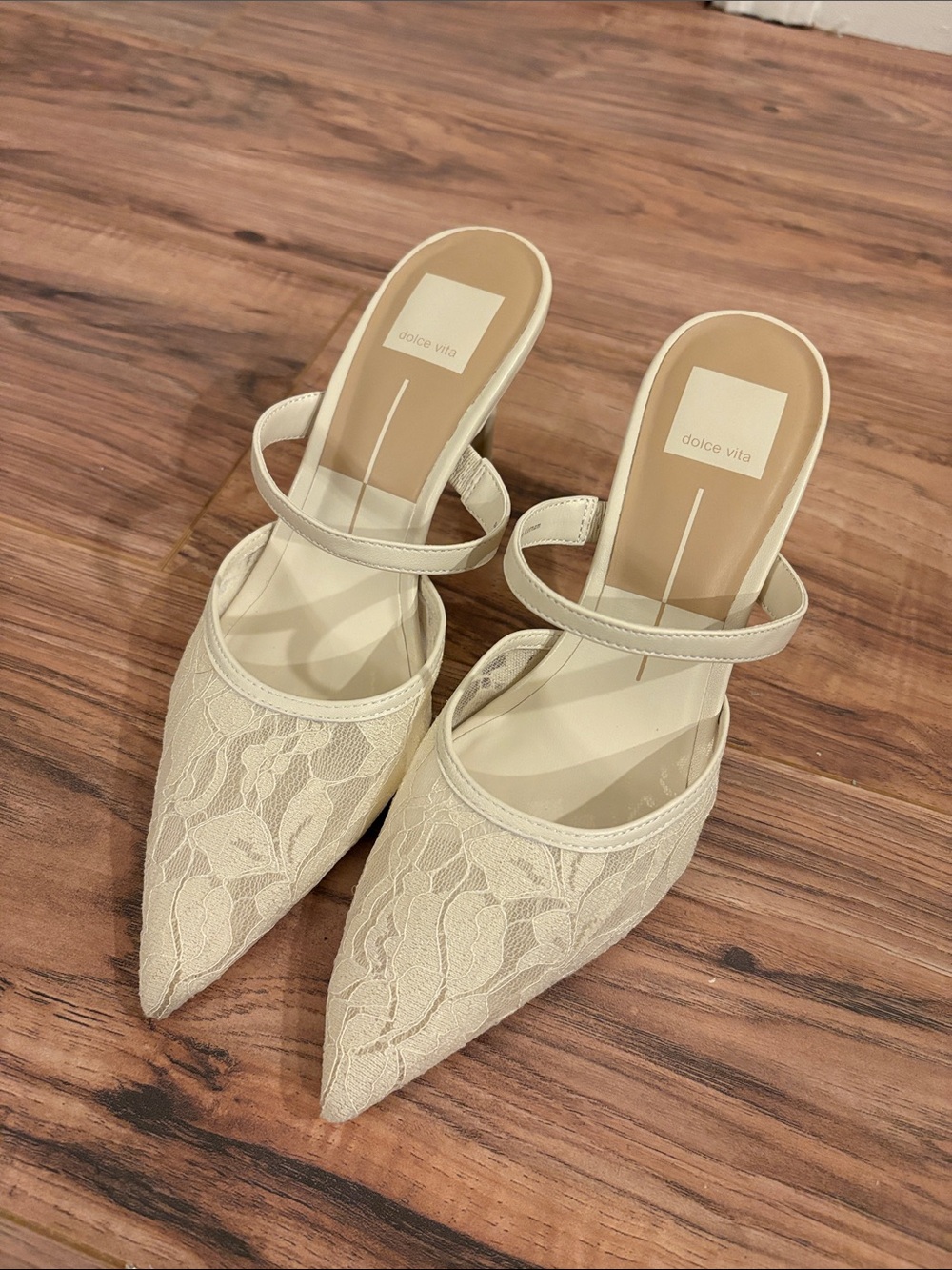 Dolce Vita Cream Lace Pointed Mule with Ankle Strap